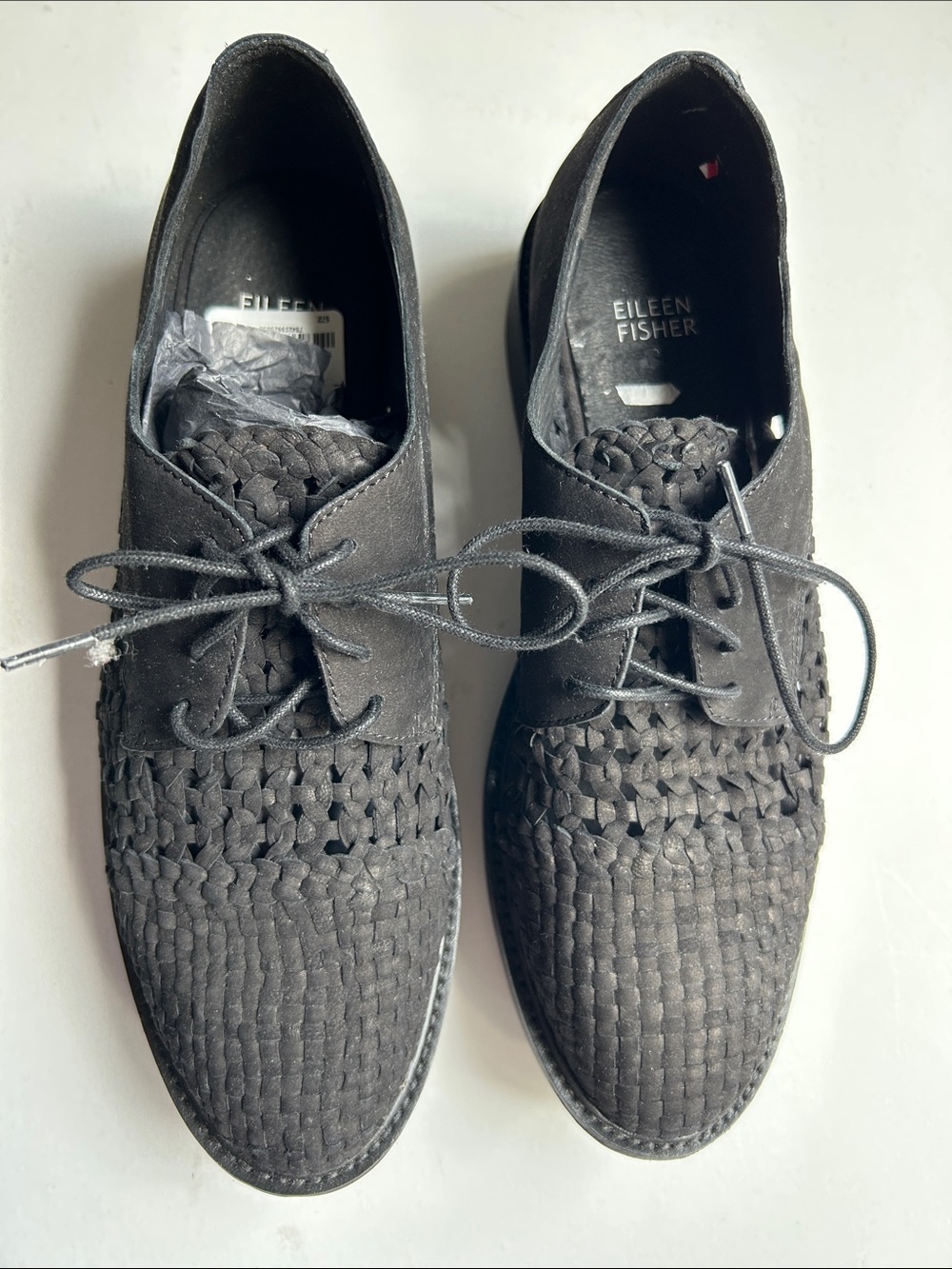 NIB EILEEN FISHER WOVEN SUEDE  BLACK OXFORD SZ 10